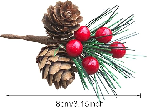 Miniatura 2 de 20 púas de pino artificiales, mini ramas de pino de Navidad de 3 pulgadas con conos de pino, bayas rojas, ramitas en aerosol de bayas sintéticas