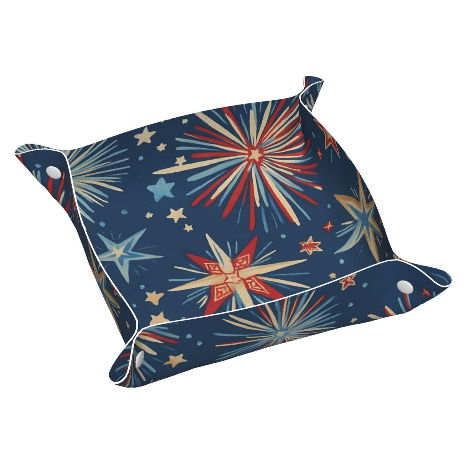 HLBSDM Vibrant Fireworks & Stars Tray Men's Leather Valet Parking Portable Entrance Trays Bedside Storage Box