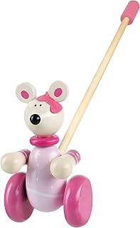 Pink Mouse Push Along Toy - Animal Push and Pull Along Toys for 1 Year Olds, Wooden Toys - Toddler Toys, Perfect 1st Birthday Gifts For Boy Girl - Early Development & Activity Toys by Orange Tree Toys
