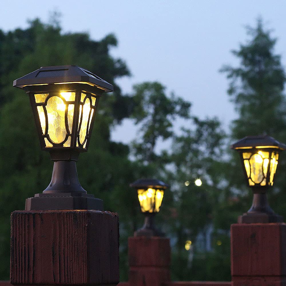RCIDOS 1-pak Solarne Lampy Kolumnowe LED Szklane Oprawy Oświetleniowe IP54 Wodoodporna Aluminiowa Osłona Słupka Ogrodzeniowego Zewnętrzne Lampy Ogrodowe Na Patio Oświetlenie Ścieżki