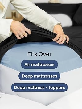 Extra Deep Queen Fitted Sheet - Hotel Luxury Single Fitted Sheet Only - Easily Fits 18 inch to 24 inch Mattress - Ultra Soft, Wrinkle Free w/Extra Deep Pockets - Easy-Care, Breathable & Comfy - Black