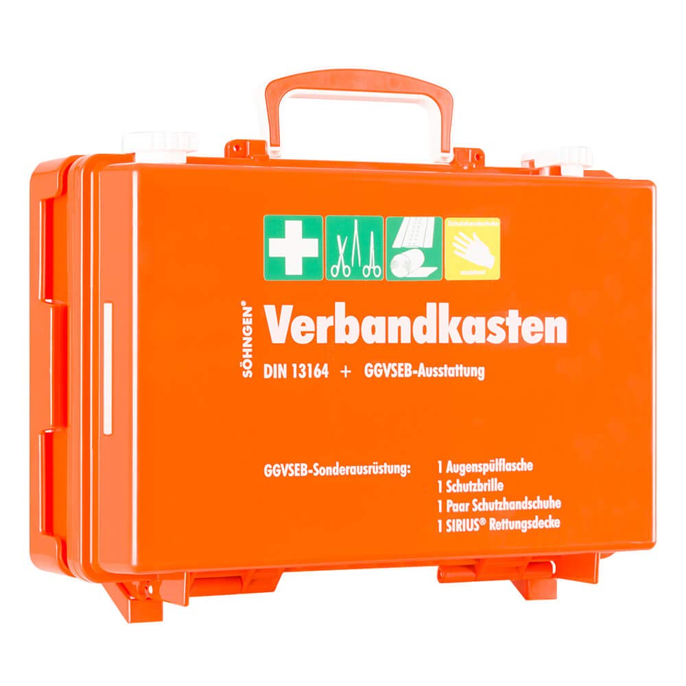 GGVSEB/KFZ-Verbandkasten SN-CD Söhngen, orange, mit DIN 13164 + GGVS Ausrüstung, Art.-Nr. 50655 | Verbandskasten | Notfallkoffer | Erste Hilfe Kasten