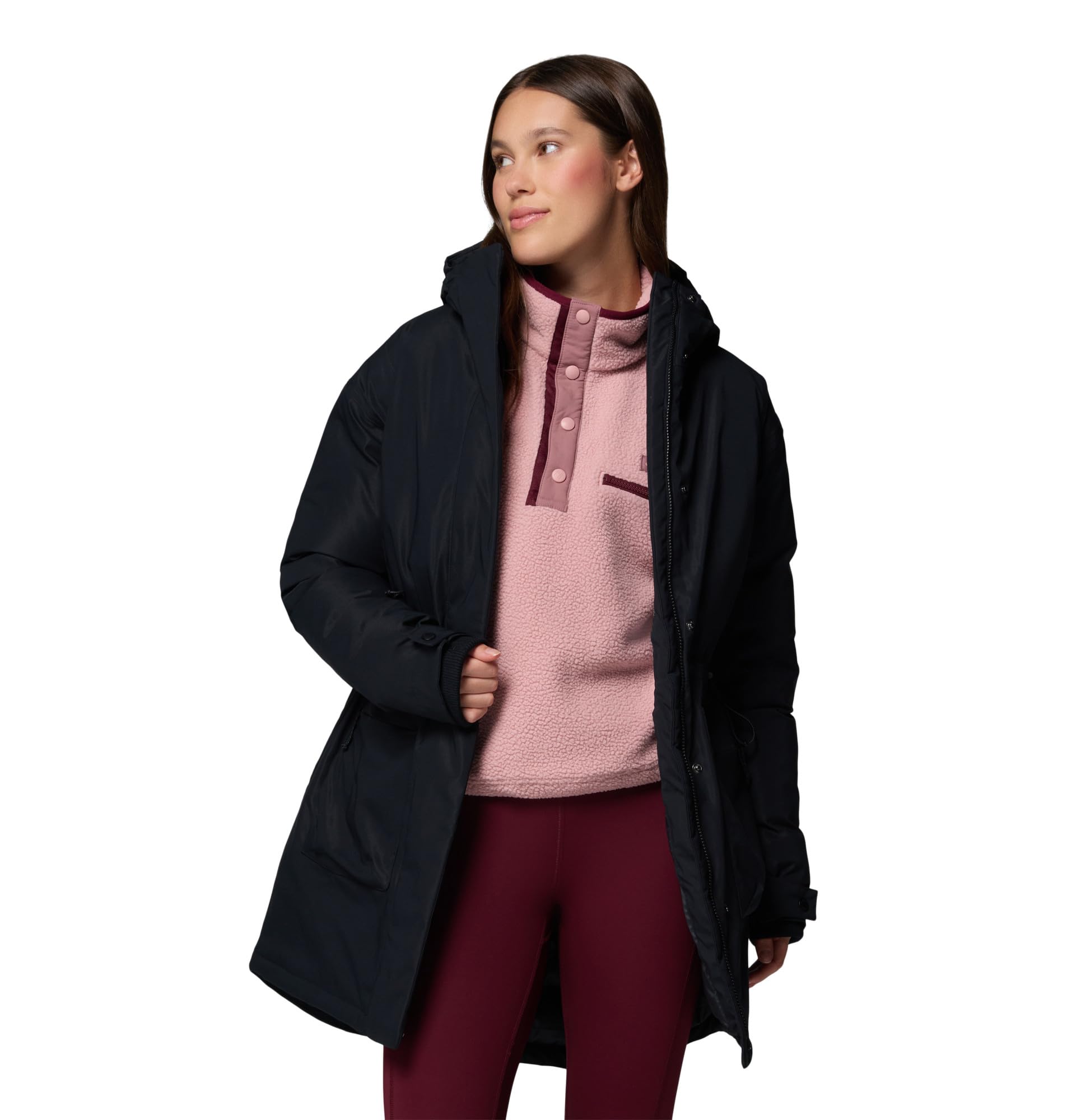 Columbia Damska parka Harmony Falls, kurtka puchowa z kapturem, czarna, L