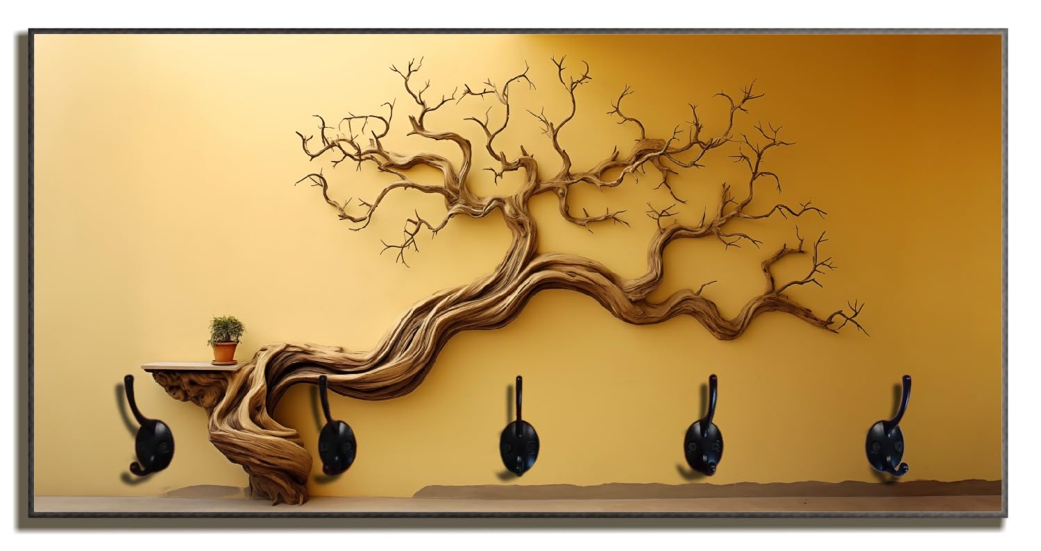 Wallario Wandgarderobe aus Holz 80 x 40 cm – Lebensbaum Skulptur, 5 Kleiderhaken