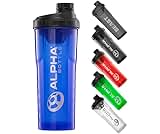 Alpha Designs | 1l Protein Shaker Bottle 1000ml Protein Shake Mixer | Leakproof Screw Cap | Blue