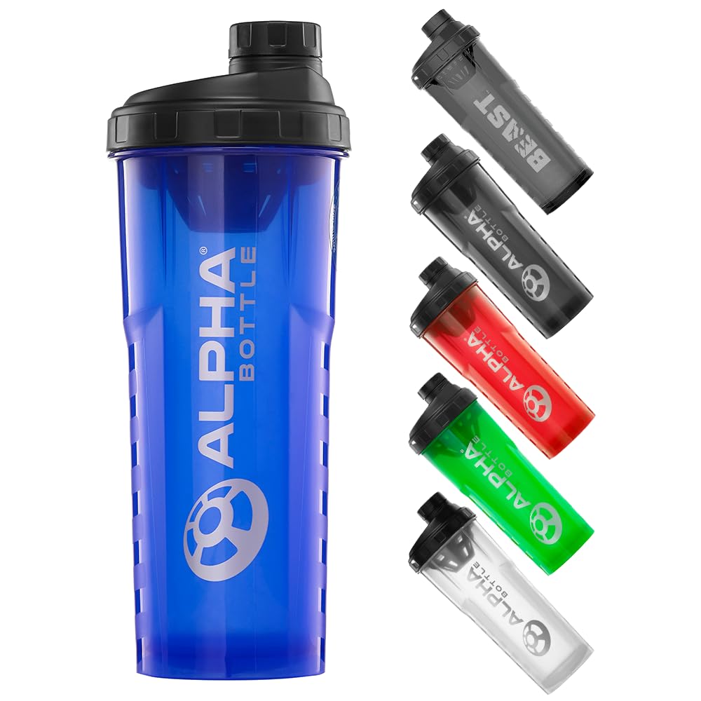 Alpha Designs Protein Shaker Bottle 1L - 1000ml Gym Bottle for Protein Shakes - Leakproof Screw Cap - Blue