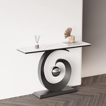 Modern Narrow farmhouse console tables, Interior Sintered stone entryway table, Hallway Metal Sofa Tables, Living Room Decorative Console Table.White black,80 * 30 * 80cm