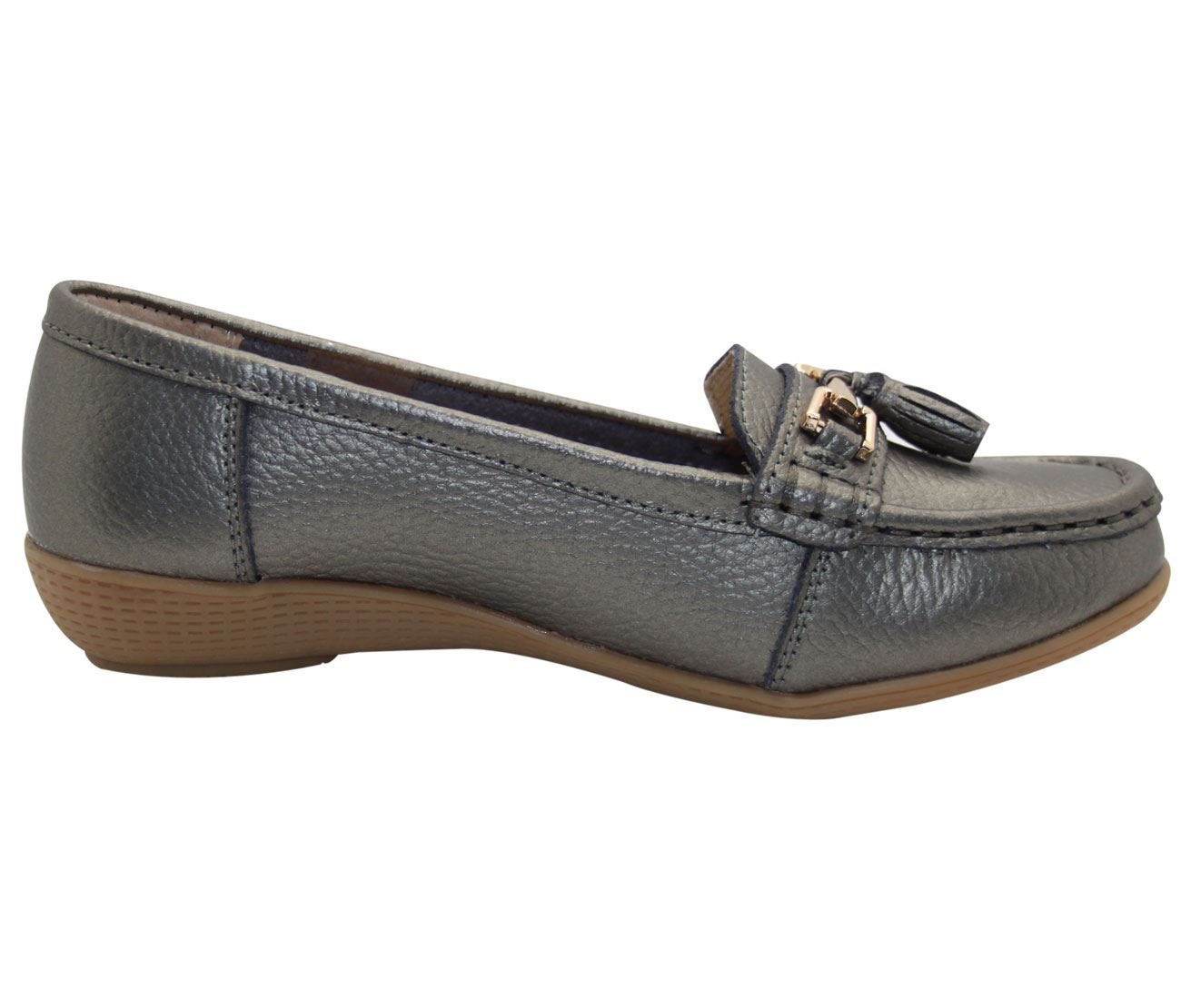 Women Leather Flat Loafer Ladies Casual Comfy Slider Low Wedge Heel Work Shoes