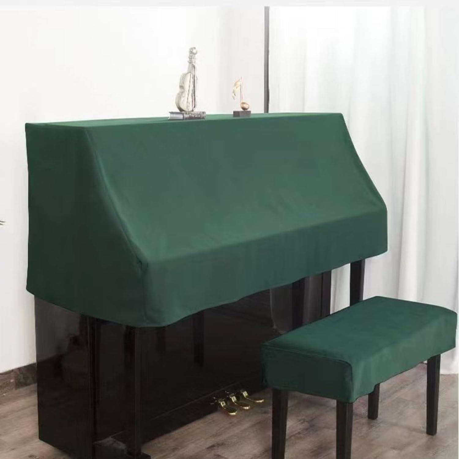 Velvet Upright Piano Dust Cover, Soft Durable Piano Protector with Stool Cover, Modern Decorated Piano Accessories Cover for Home School Store (L Piano Cover, A Double Stool,Beige)