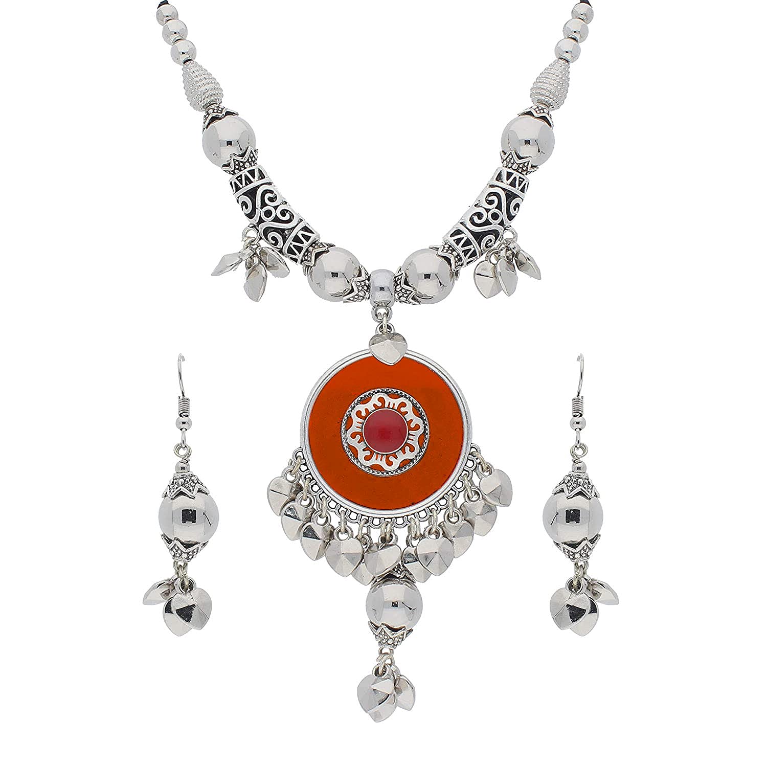 I Jewels Oxidized Silver Plated Garba Drawstring Necklace Jewellery Set with Earrings for Women (ML154O) (B096M67MS3) Amazon Price History, Amazon Price Tracker