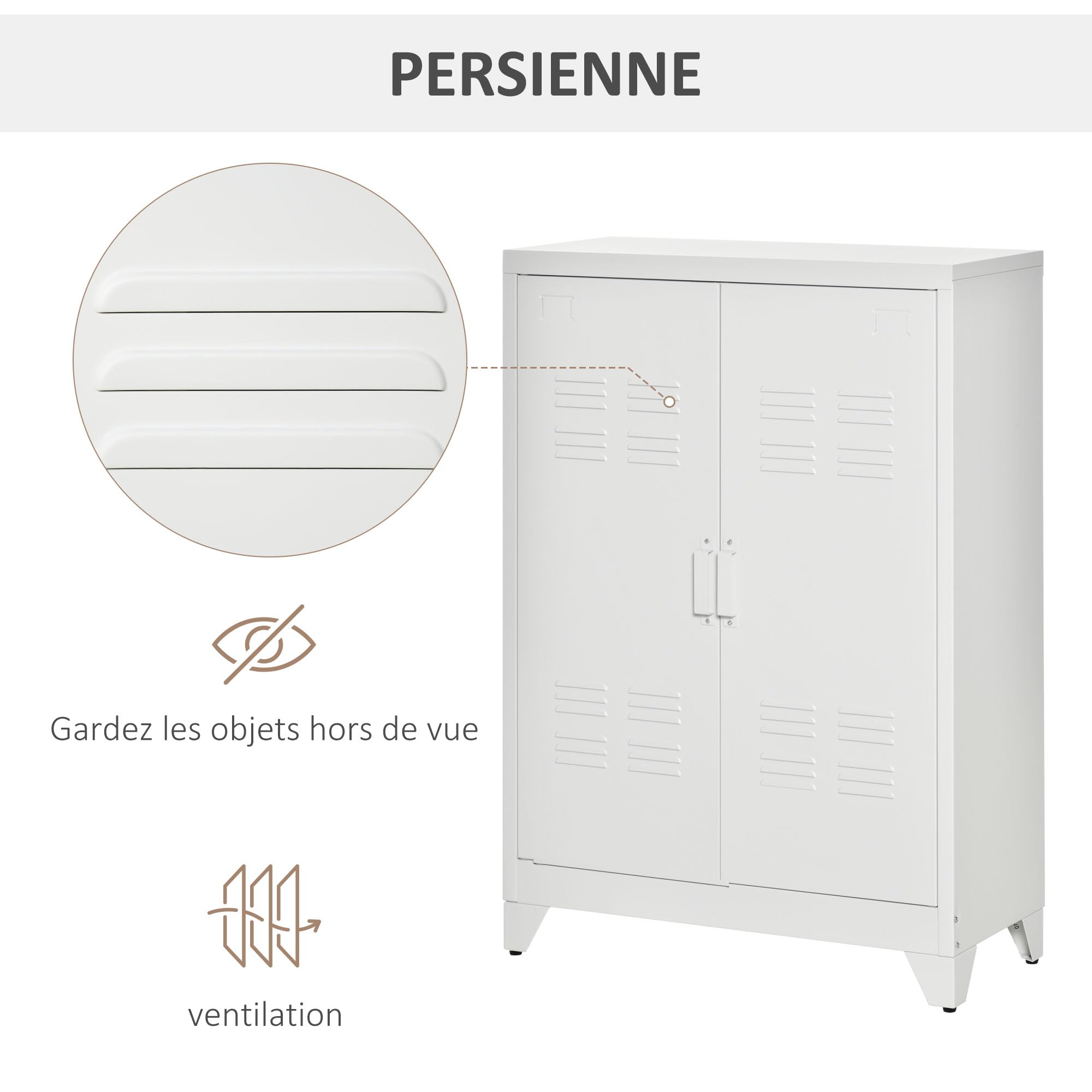 HOMCOM Armoire de bureau à 3 niveaux, meuble de rangement bureau métallique avec 2 portes et étagères réglables, armoire à dossiers pour domicile, garage, blanc