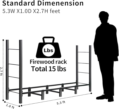 Miniatura 2 de Estante de leña de 5.3 pies para interiores y exteriores, para almacenamiento de madera en chimenea, kit de soportes de almacenamiento de leña,