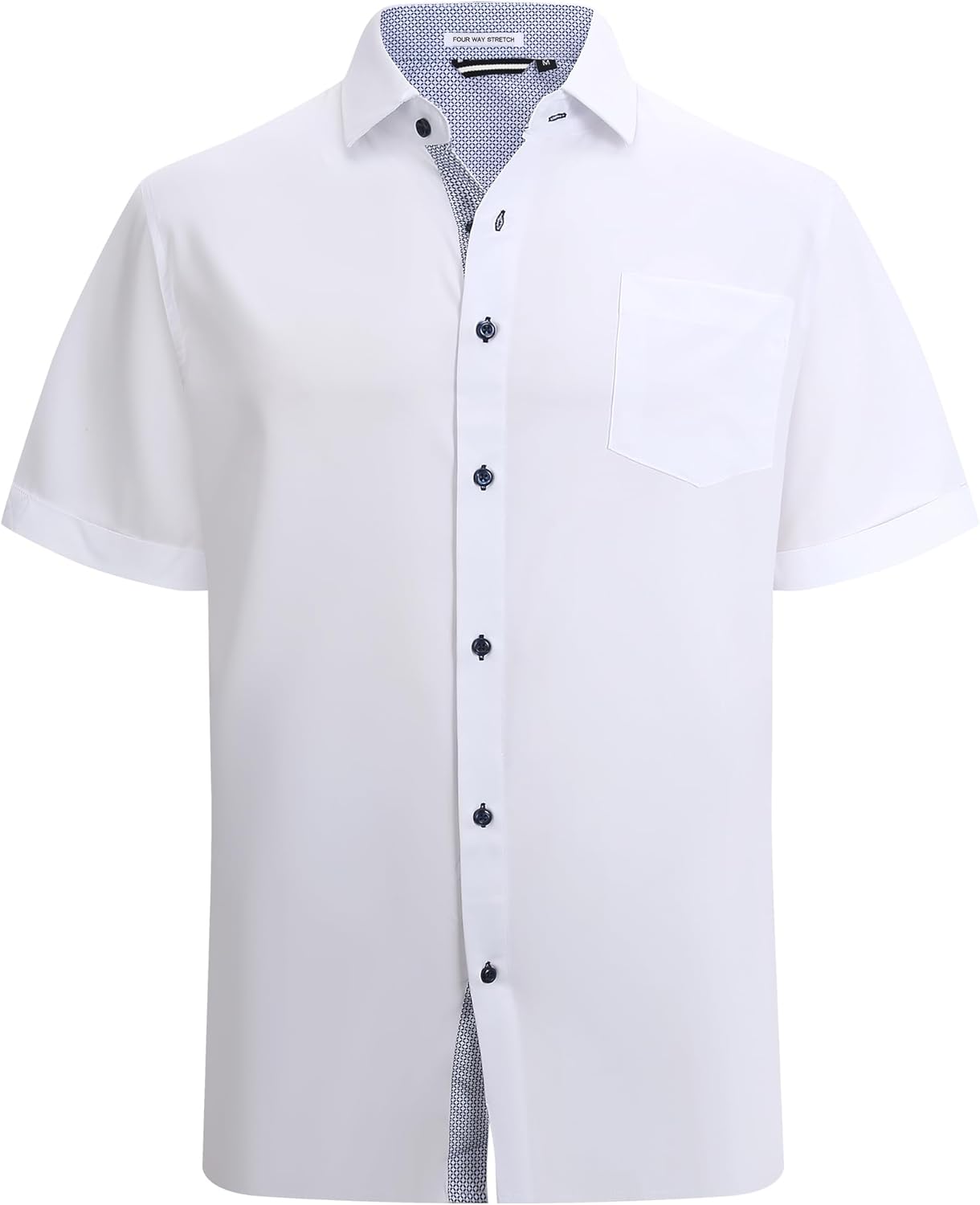 Esabel.C Mens Short Sleeve Dress Shirts 4-Way Stretch Regular Fit Stretch Wrinkle-Free Casual Button Down Shirts
