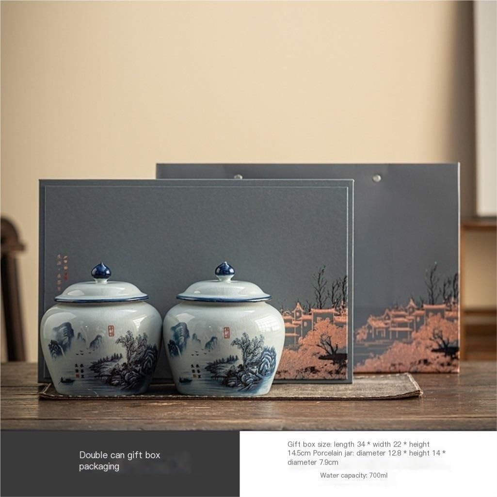XYNSNDB Teekanister, Aufbewahrungsdosen für losen Tee, grüner Tee, schwarzer Tee, Aufbewahrungsbehälter, Dosen, Leere Dosen, chinesisches Tee-Set, Doppeldosen, Geschenkbox-Set, Teedose