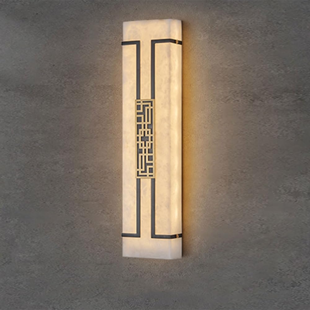 GUOGUOSM Chinese Retro Style Rectangular Wall Sconce, 18.5in Marble Wall Lamp, Hard Wire Connection LED Wall Light, Bedside Corridor Stairs Decorative Lighting Fixtures.