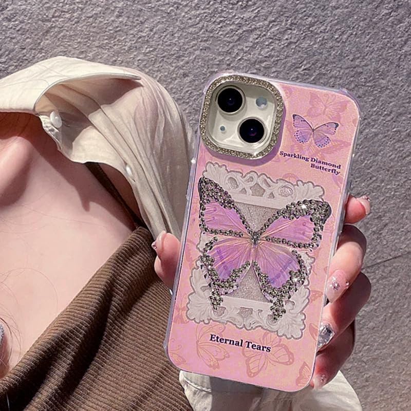 Image of mobistyle Designed for iPhone 15 Cover | Glitter Diamand Butterfly Sparkle Design | iPhone 15 Back Cover Case for Girl & Women (Soft Pink)