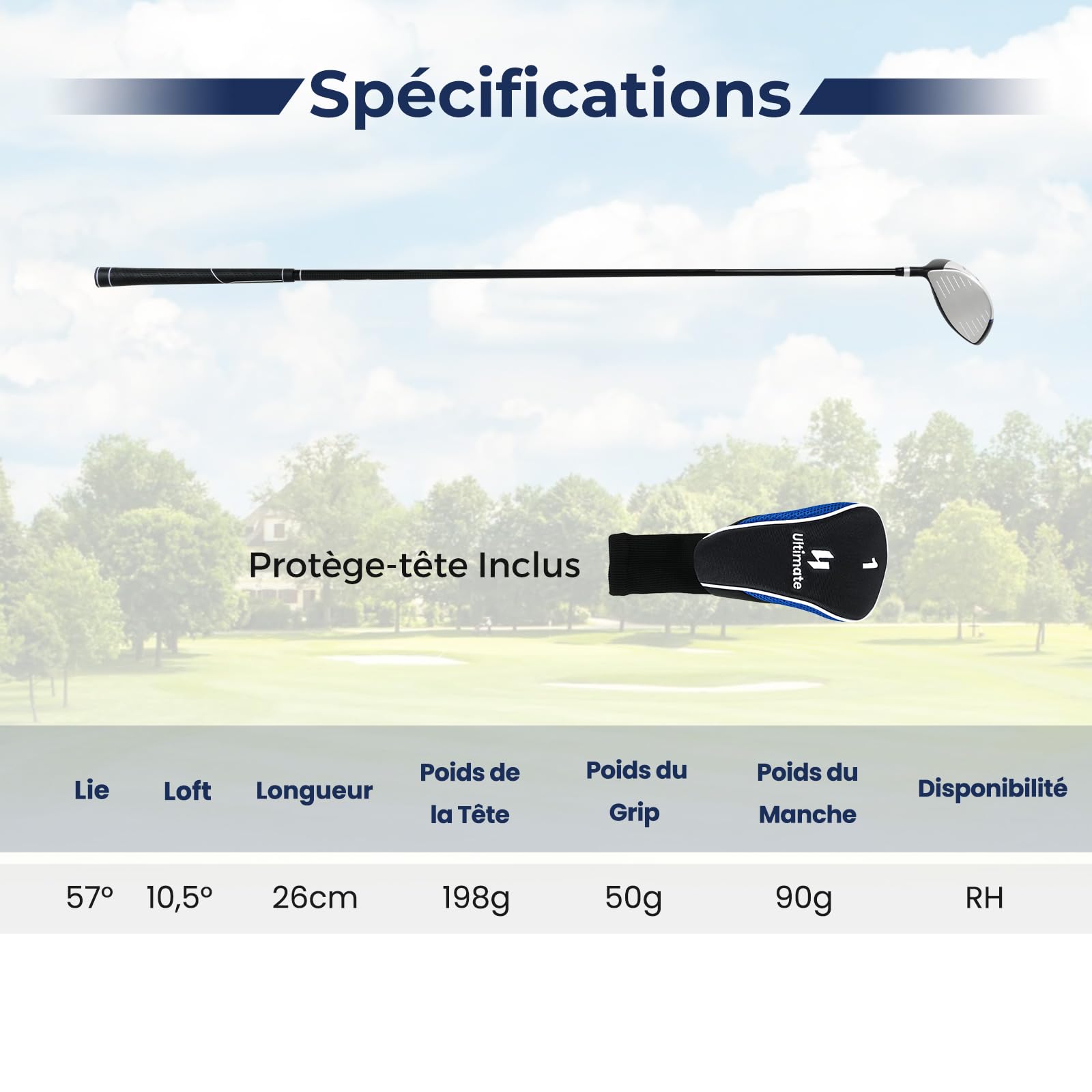 COSTWAY Driver de Golf 460CC, Club de Golf Driver Individuel avec Tête en Alliage d'Aluminium Manche en Graphite Grip en Caoutchouc Couvre-Tête, pour Droitiers