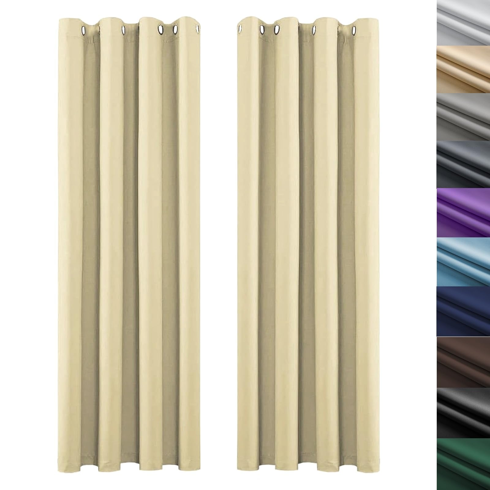 Rideaux Occultants Isolant Phonique Thermique Lot de 2 Rideaux Oeillets 230x140cm Jaune Sable