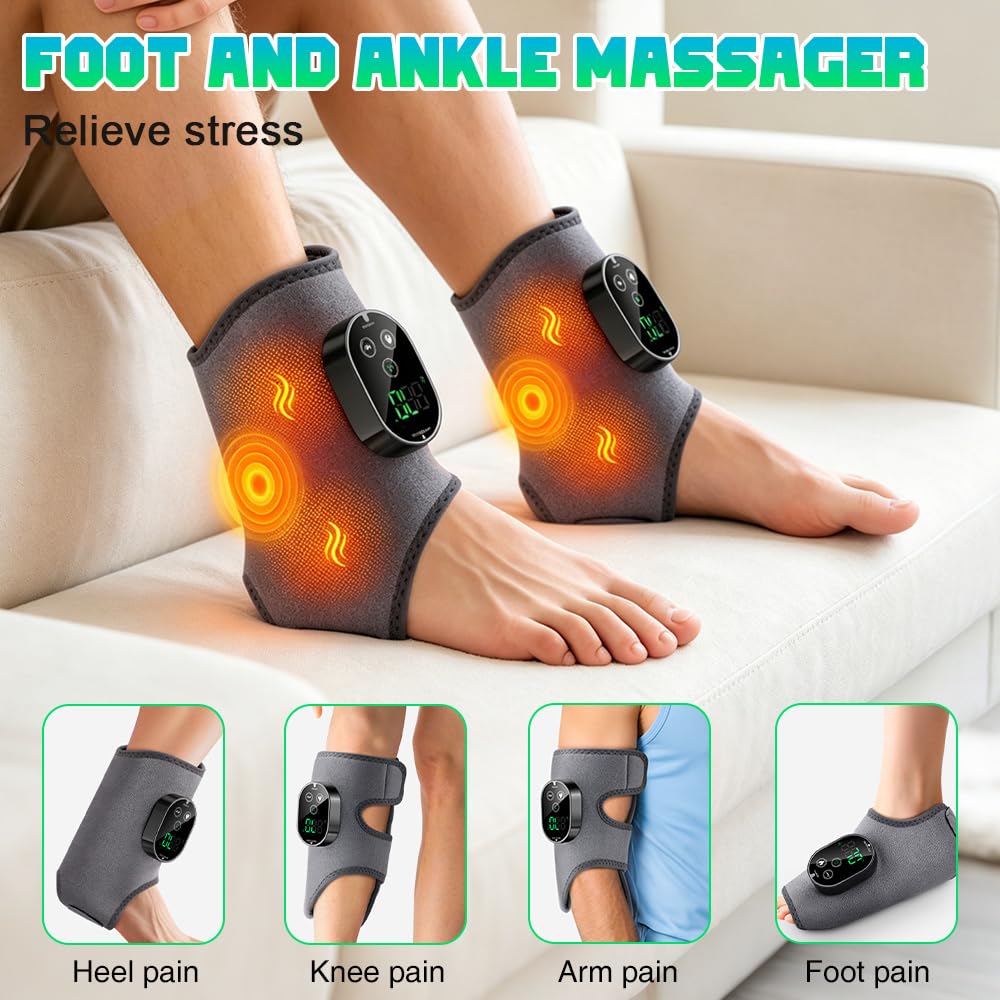 Masajeador de Pies Eléctrico 3 en 1 Inalámbrico,2 Recargable Foot Massager con 3 Modos,6 Niveles de Calor,Temporizador de 3 Tiempos,Incluye Banda de Extensión,para Tobillo Talón Planta y Empeine