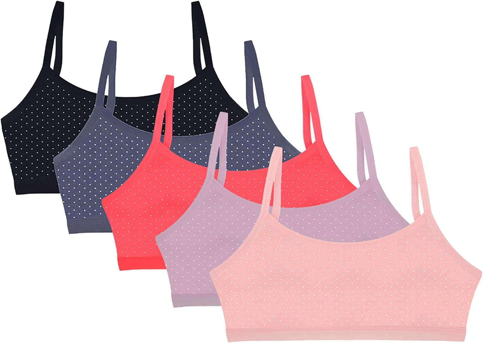 Donella Cami Bra for Girls - Stretch Cotton Girls Training Bra 5 Pack