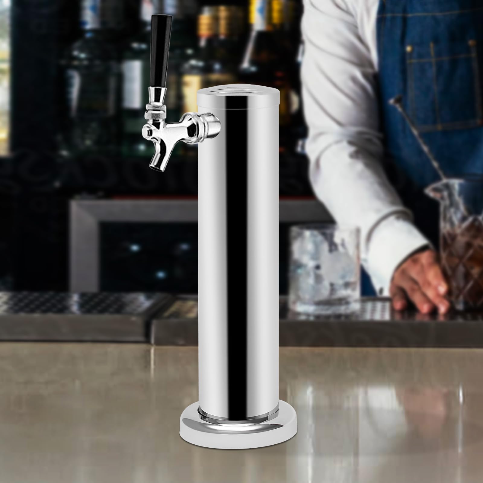 Columna de cerveza de acero inoxidable simple, tiradora de una sola tapa para barril, dispensador de bebidas profesional, material de bar, acabado pulido cromado, instalación fácil, para casa, bar