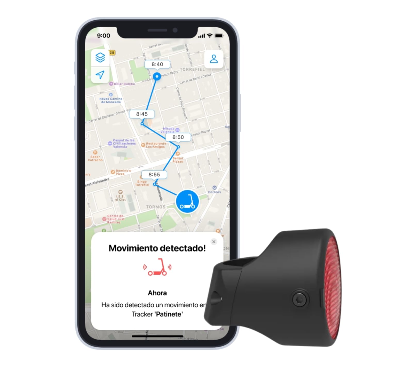 Invoxia Bike Tracker - Localizzatore GPS antifurto per bici - Riflettore con avvisi in tempo reale - Abbonamento di 1 anno incluso - Durata della batteria fino a 3 mesi - Discreto e leggero