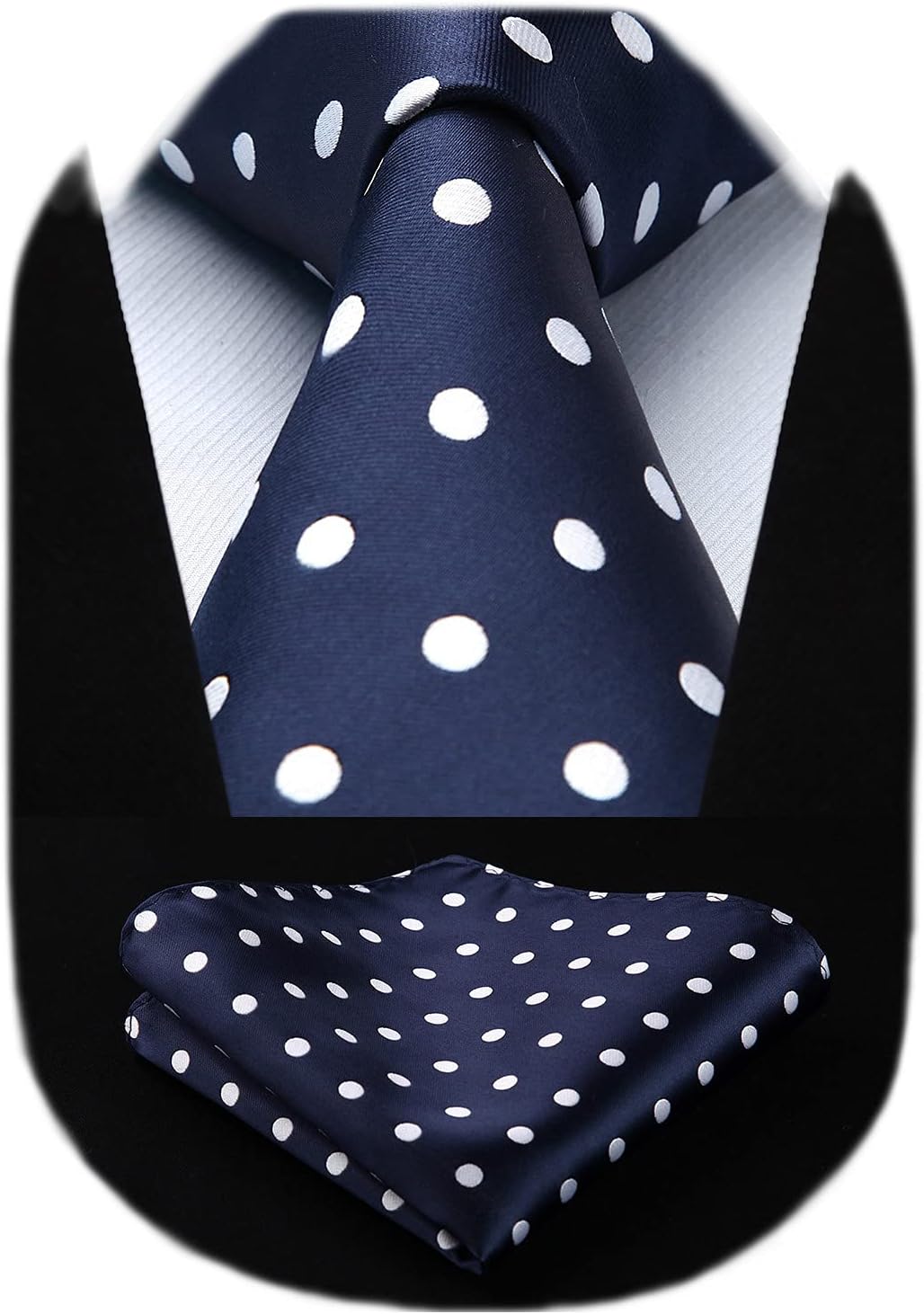 HISDERNDot Floral Wedding Tie Handkerchief Woven Classic Men's Necktie & Pocket Square Set Navy Blue & White