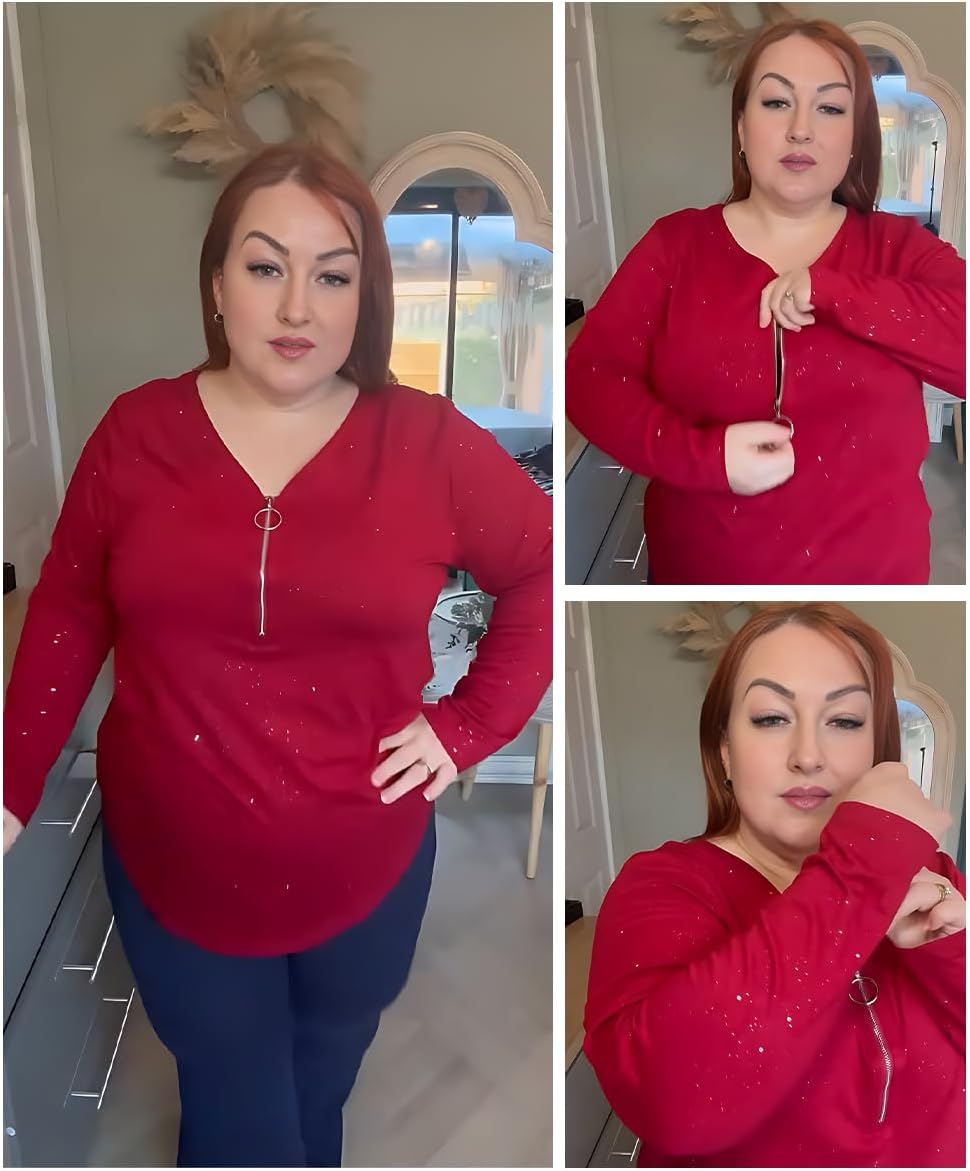 RITERA Plus Size Shirts For Women Casual Long Sleeve Tops Fall Half Zipper V Neck Blouses XL-5XL - Image 2