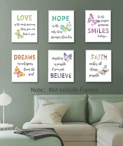 Miniatura 3 de YIMEHDAN Impresión artística con cita inspiradora de mariposas en acuarela, impresión en lienzo de mariposas con flores, obra de arte floral natural