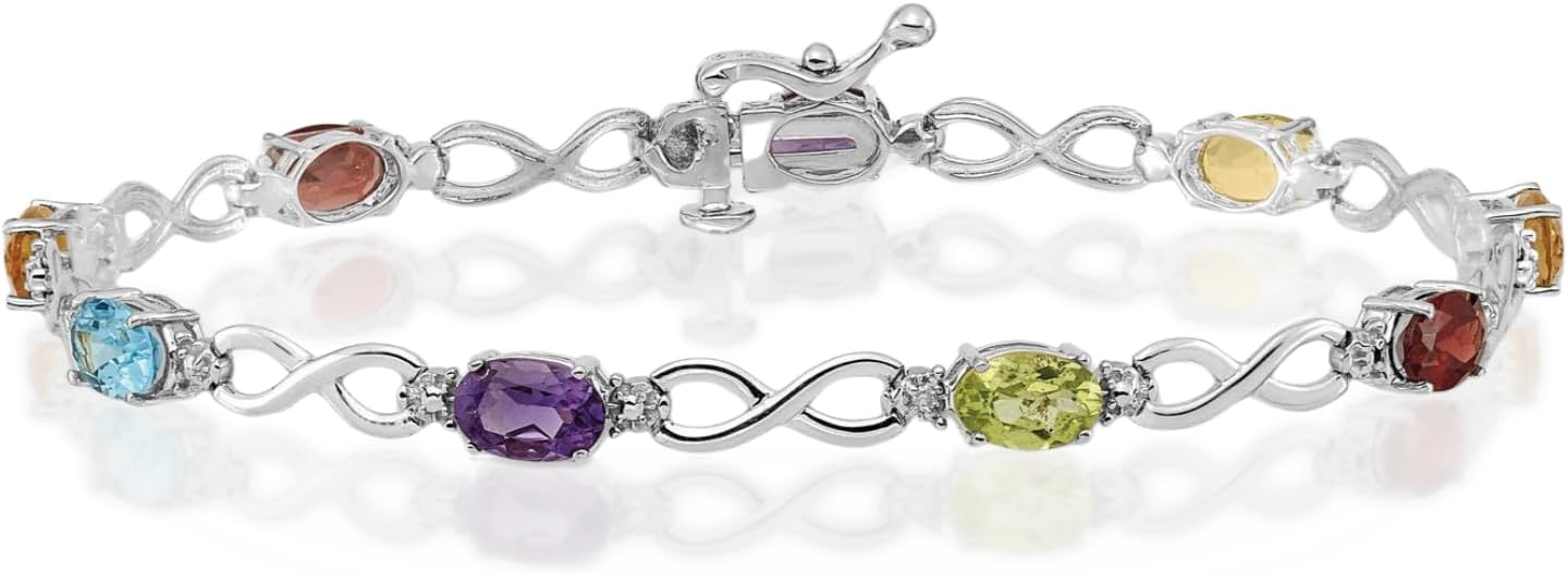 IceCarats 14K Solid White Gold 4.50 carat Red Blue Topaz Amethyst Multi Color Link Chain Multi color Gemstone Infinity Bracelet 7 inch Oval Cut, Natural For Her