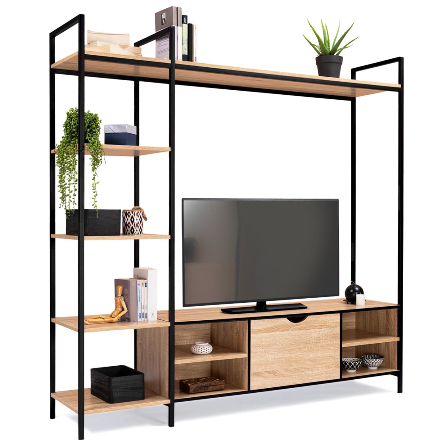 IDMarket – Conjunto de mueble de TV de 170 cm Detroit con estantes de diseño industrial