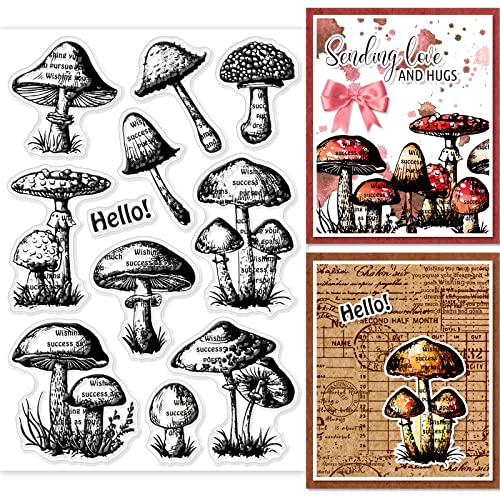 GLOBLELAND Retro Pilz Transparente Stempel für Scrapbooking Pflanzen Klare Stamps Silikonstempel Für Kartengestaltung DIY Prägung Journaling