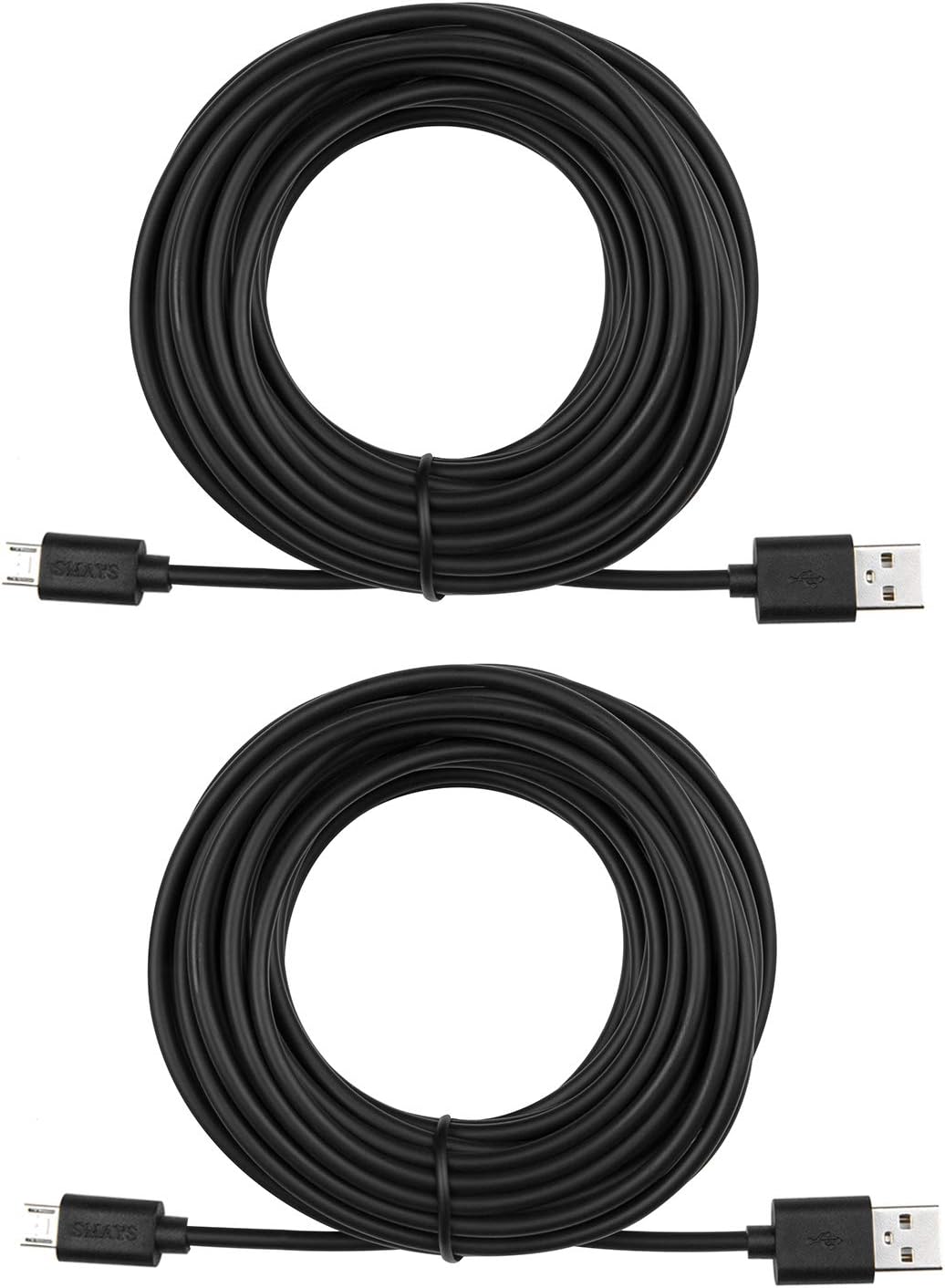 Smays 2-Pack 25ft Power Extension Cable Compatible for Wyze Cam, Nest Cam Indoor, Blink, Yi Camera, USB to Micro USB Charging Cord (Black)