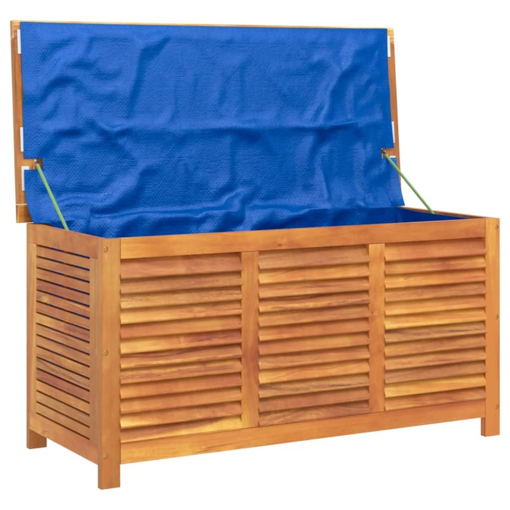 IKAYAA Baúl de Jardín, Arcón Exterior de Madera de Acacia, Caja de Almacenamiento con Bolsa, Organizador Herramientas, Arcón de Almacenaje para Patio Jardín, 113 x 50 x 56 cm