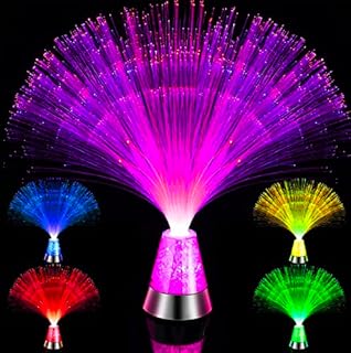 CUQOO Colour Changing Fiber Optics Crystal Filled Base Lamp  4 Colours Bedroom Decor Battery Operated 13inch Mood Novelty Nightlight | Home Improvement Glow Party Mini Table Lamps for Kids & Adults