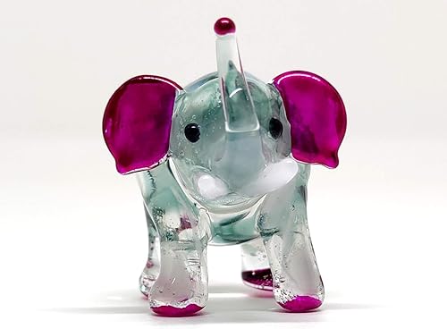 Miniatura 6 de Figuras de elefantes animales pintados a mano de vidrio soplado arte coleccionable, decoración de regalo, verde y rosa