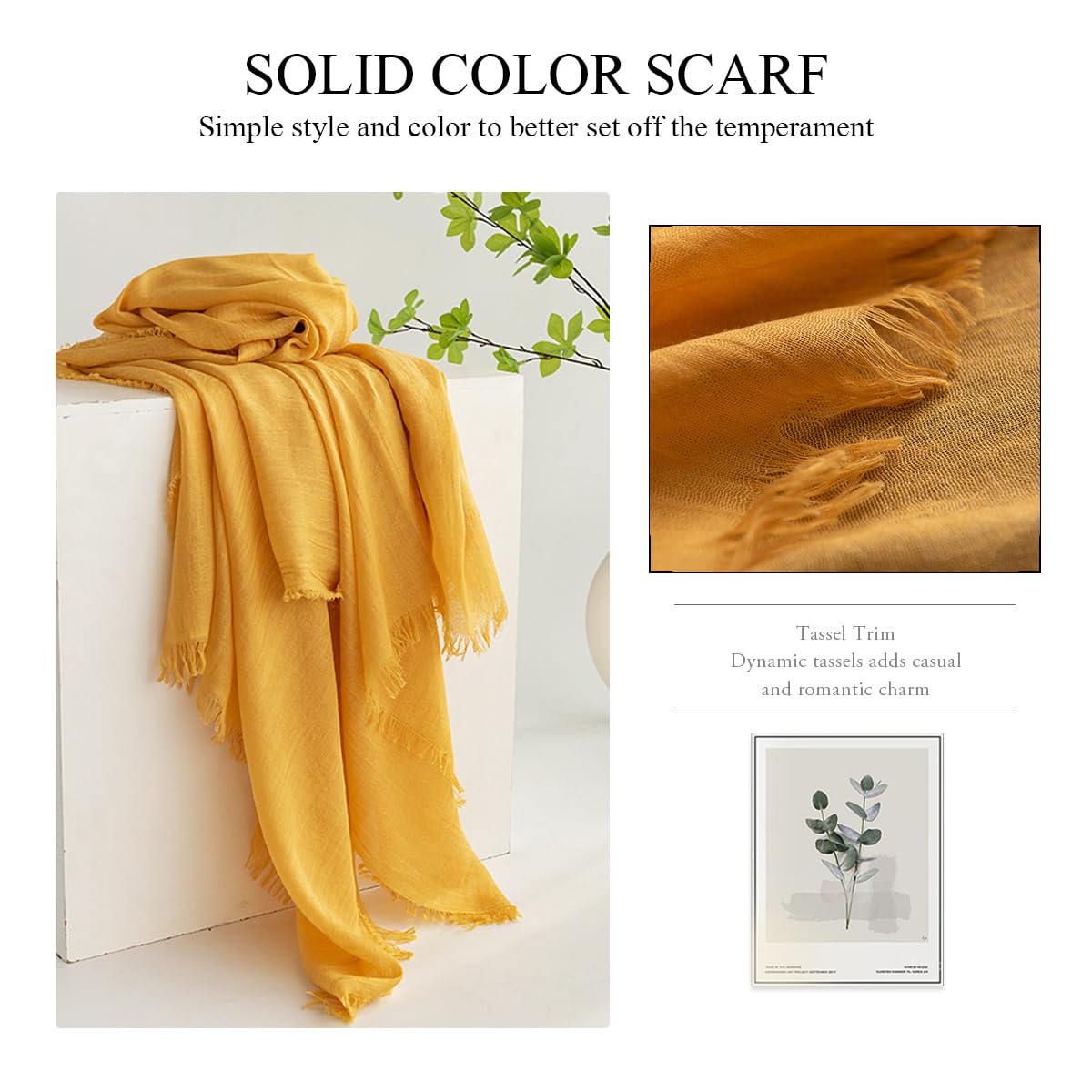 LumiSyne Femme Foulard Couleur Unie Echarpe En Toucher Coton Lin Avec Gland Style Littéraire Rétro Léger Foulard En Gaze Chaude Étole Châle Grand Longue Hijab Wrap De Plage Toute La Saison