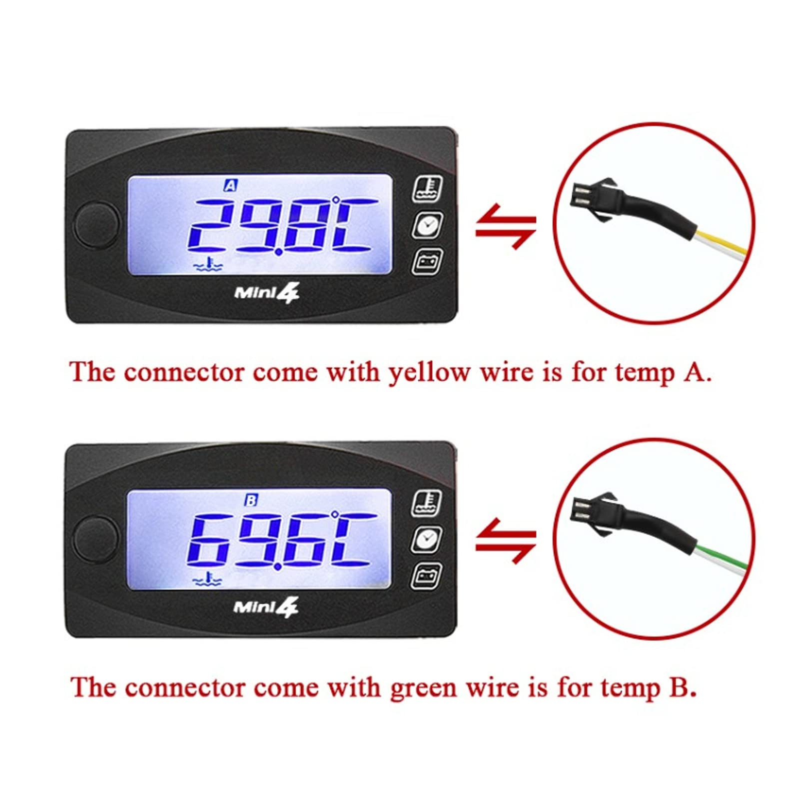 HEEPDD Motorrad-ltemperaturanzeige, Universal-DC-12-V-LCD-Bildschirm, Starke Helligkeit, Motorrad-Spannungsmesser, Wasserdicht Motorrder (M14*1,25)