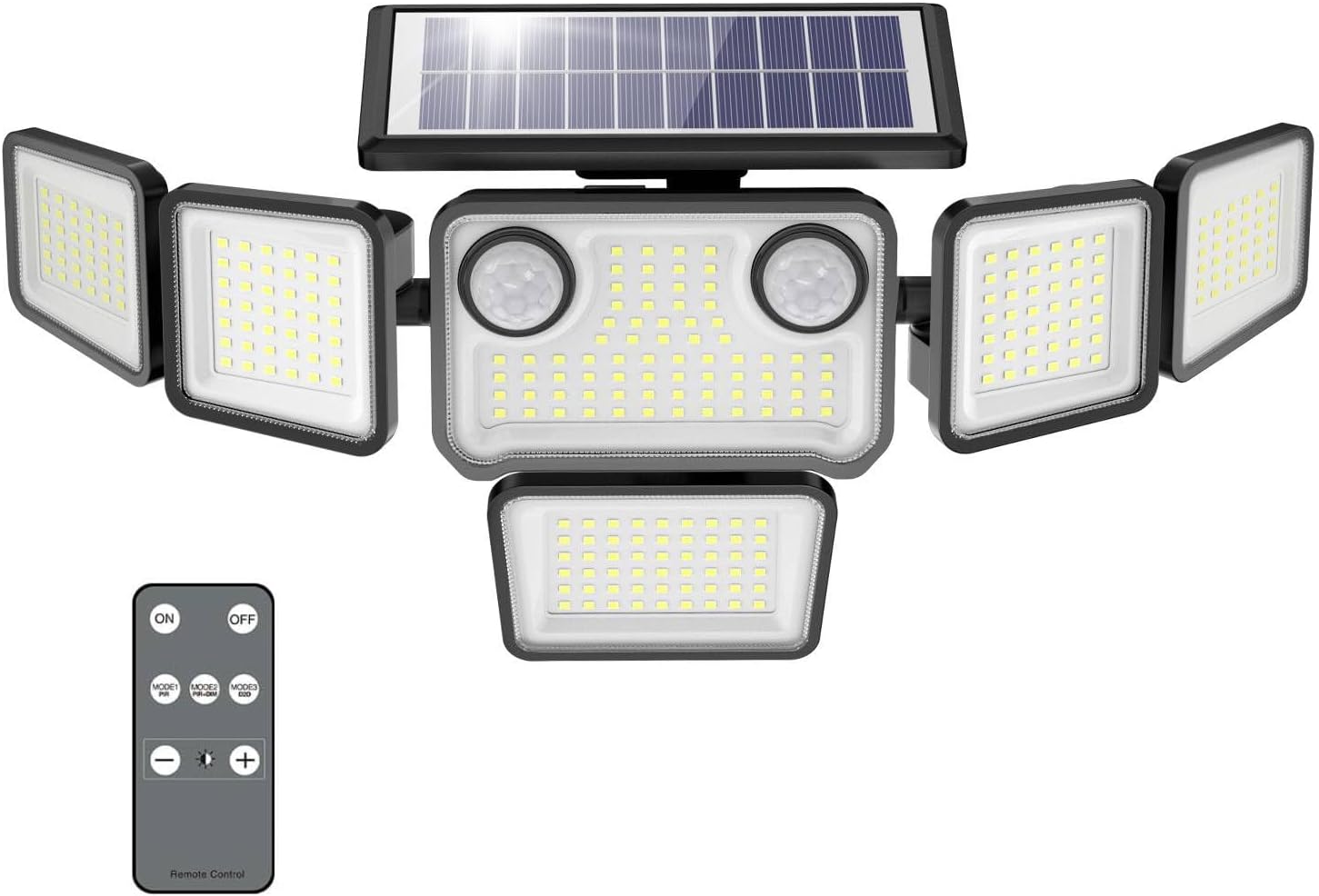 Solar Lights Outdoor, 6000LM 310 LEDs Dual Motion Sensor Solar Flood Lights 6 Heads Security Wall Lights, IP65 Waterproof, Remote Control for Garden, Outside, Backyard, 1 Pack