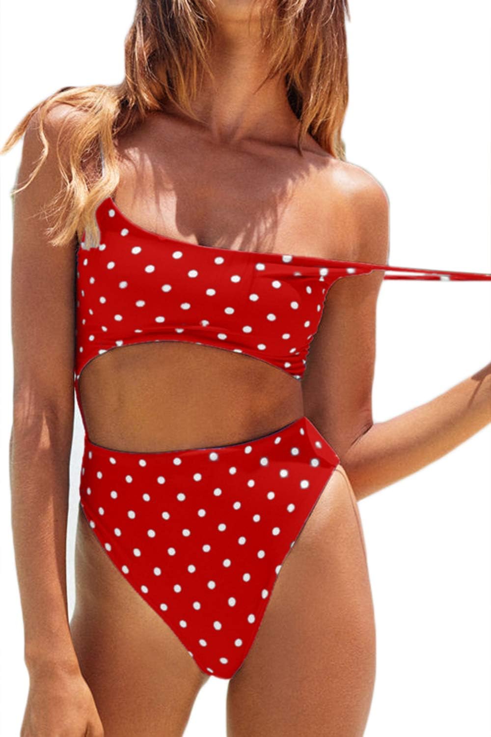 Womens Scoop Neck Cut Out Front Lace Up Back High Cut Monokini One Piece Swimsuit