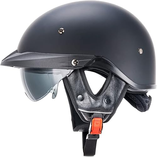 Pit Boss MH118 - Casco de media cara para motocicleta para hombres y mujeres, aprobado por puntos, estilo retro, con visera, ajuste personalizado