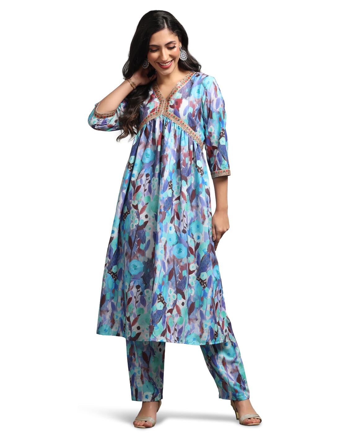 Leriya Fashion Women's Semi Cotton Regular Kurta Set (Lf-K2738&P160_Blue_Xl)