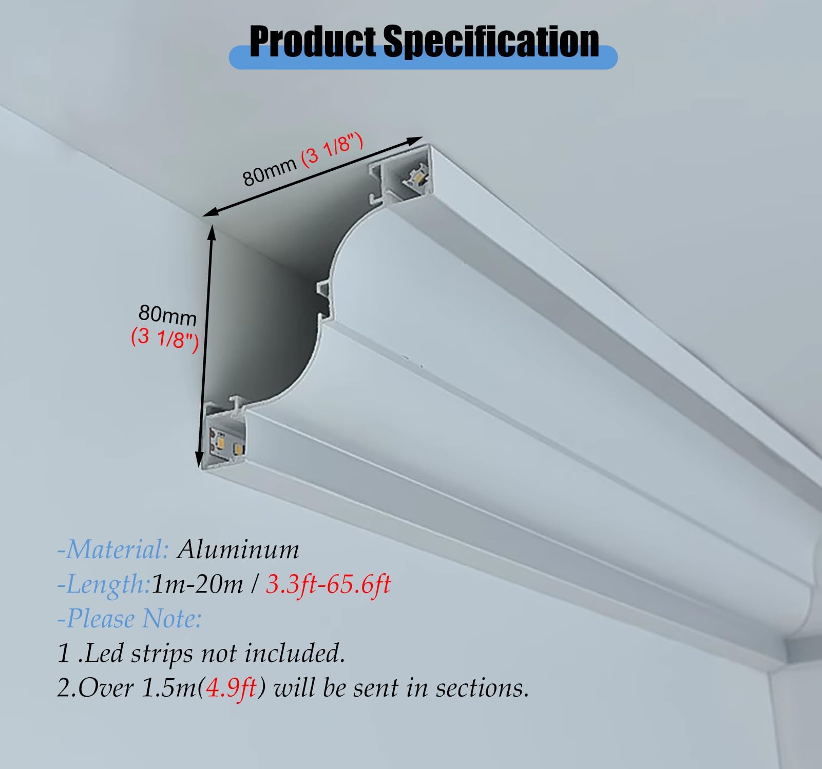Profili per Strisce LED Illuminazione Indiretta a LED, Modanature a Corona, Decorazioni per Soffitti, Illuminazione a Binario a LED Lineari per Illuminazione a Battiscopa Canale(17.5m/57.4ft)