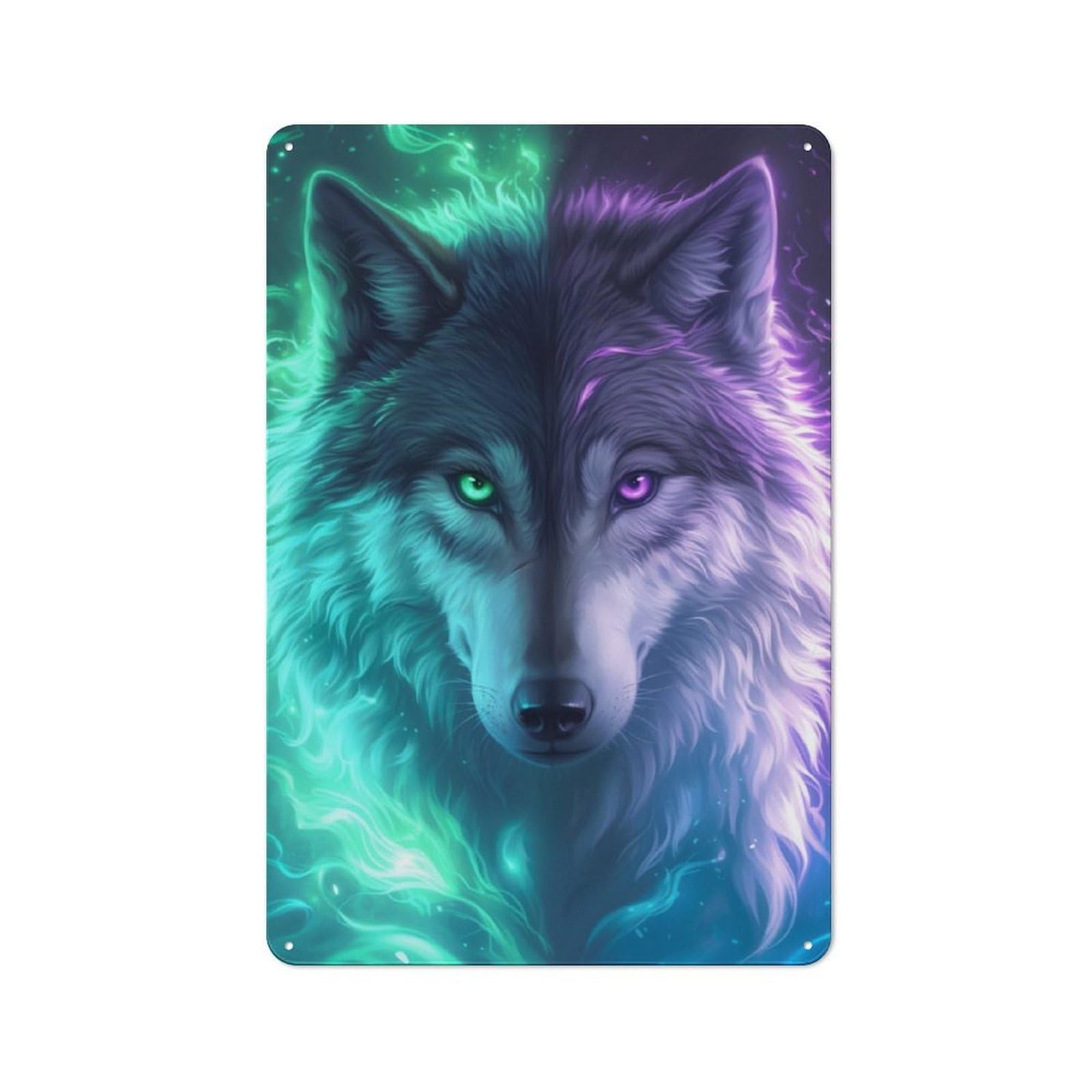 Junmoney Anime Mystical Wolf Retro Metal Wall Sign 30X20cm With For Garage Wall, A Decorative Metal Sign For Garages And Workshops