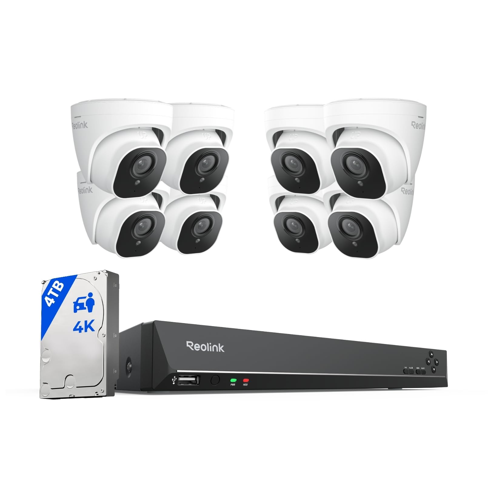 Reolink 4K Überwachungskamera Set, Videoüberwachung mit 8X 8MP PoE IP Kamera und 16CH 4TB HDD NVR, Personenerkennung und Fahrzeugerkennung, IP66, 30M IR Nachtsicht für Aussen, Innen, RLK16-800D8