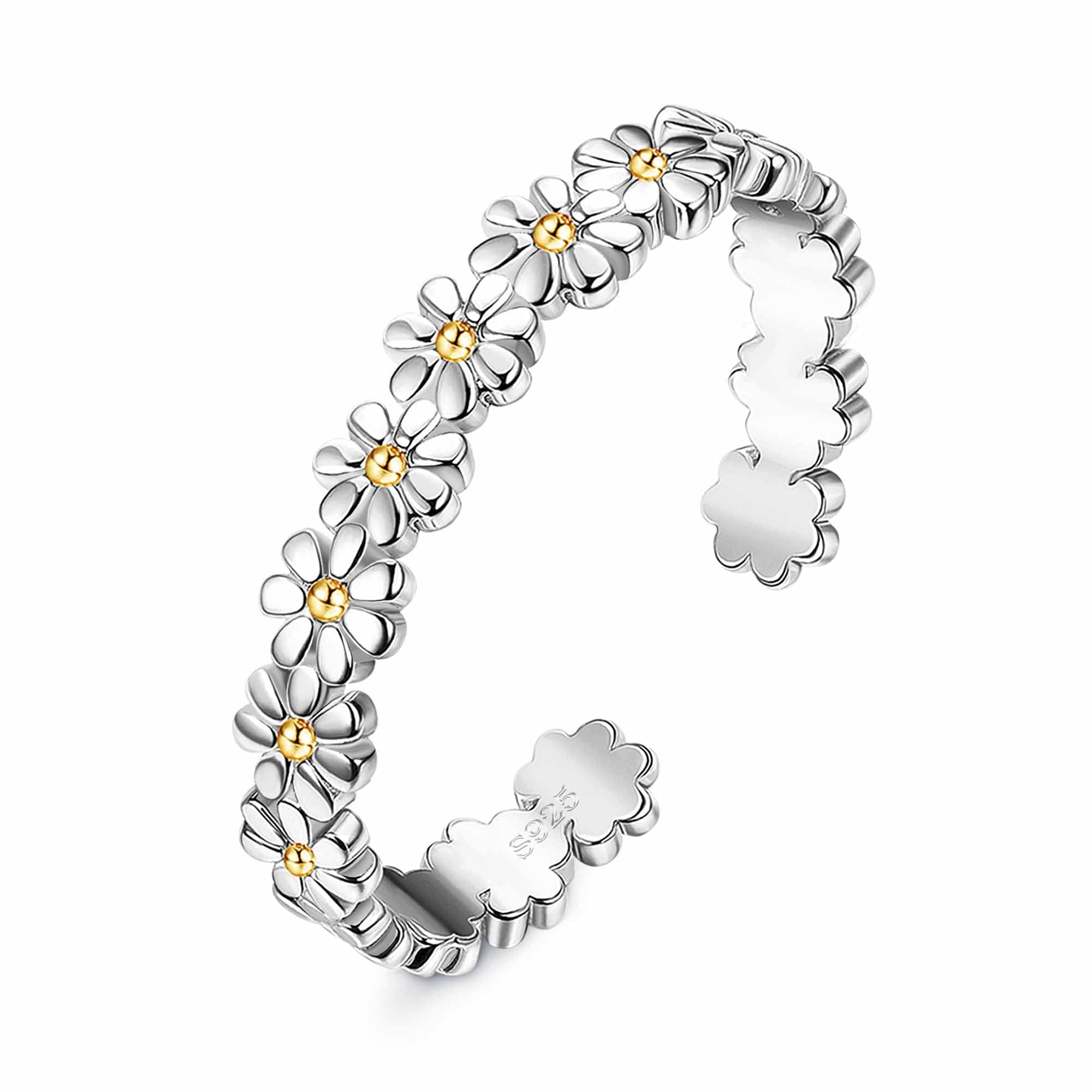 Toe Rings for Women 925 Sterling Silver Toe Rings Adjustable Band Silver Toe Rings Snake Cubic Zirconia Daisy Flower Open Cuff Toe Ring Set Beach Foot Jewelry for Summer