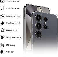 Vista 5 de Teléfono celular desbloqueado I25 Ultra 5G, teléfono inteligente Android 14 Snapdragon 8 Gen 2 Octa-Core, 4GB+128GB UnlockPhone, 6800mAh batería