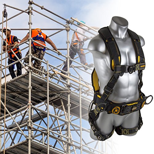 Guardian Fall Protection 21030 Cyclone Construction Harness with QC Chest/TB Leg/TB Waist Belt/Side D-Rings, Black/Yellow