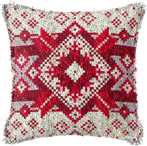 Image of Snowflake Latch Hook Pillow Kits for Adults Beginners Pre-Printed Cushion | Home Sofa Cushion Cover Preprinted Canvas Crochet Yarn Kits Needlework Crafts Festival Gift for Adults Beginner 17X17 Inch