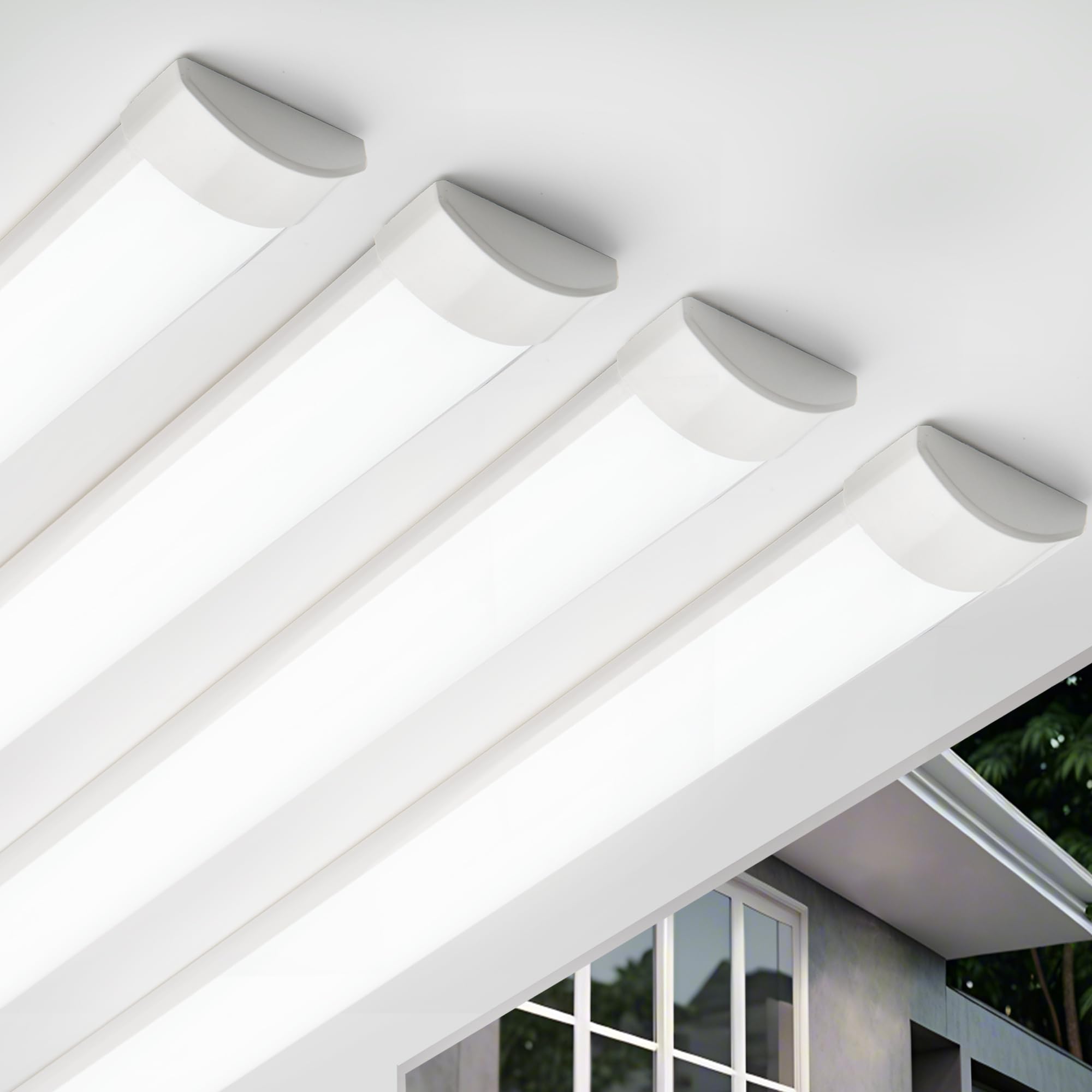 Qsmile 4FT 4 Pack LED Batten Light, PC Body, 32W Cool White 6500K LED Tube Lights, 2500 Lumen, Easy to Install, Indoor, Office, Warehouse, Garage, Basement, Workshop — image 1